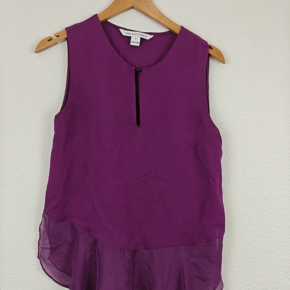 $198 DIANE VON FURSTENBERG Purple Alexandrie Sleeveless Silk Ruffle Top P, Small - Picture 5 of 16